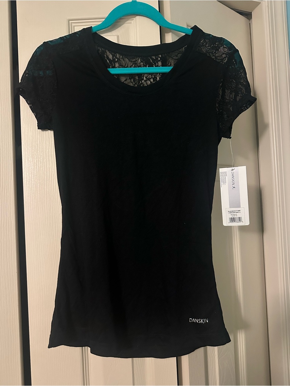 Danskin Black Lace-Trim Short Sleeve Tee